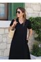 Women's Short Sleeve V-Neck Pocket Viscose Dress with A-Line Detail