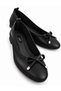 Women's Black Genuine Leather Ballerina Shoes with Bow Detail, Round Toe, Daily Comfortable Ballerinas