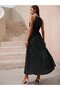 Women's Off-The-Shoulder Halter Neck Polka Dot Long Knitted Crepe Dress - 5