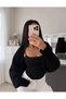 Women's Street Fashion Acrylic Crop Knitwear Cardigan Black - 2