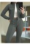 Women's Green Stand Collar Zippered Long Sleeve Crop Jacket and Skinny Leg Sweatpants Set - 2