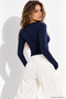 Women's Navy Blue Finger-Looped Crew Neck Blouse - 4