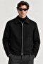 Men's Black Zippered Classic Collar Regular Fit Stylish Casual Cashmere Jacket - 2