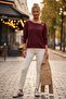 Burgundy Pool Collar Long Sleeve Casual Knitwear Sweater with Collar Buckle 60 58 - 4