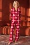 Women's Comfortable Long Sleeve Buttoned Red Pajama Set - 2
