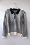 Black Polo Collar Cuffed Sleeves Striped Half Placket Buttoned Hem Lycra Knitted Sweater 62 60 - 2
