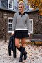Black Polo Collar Cuffed Sleeves Striped Half Placket Buttoned Hem Lycra Knitted Sweater 62 60 - 6