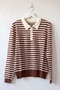 Brown Polo Collar Cuffed Sleeves Half Placket Buttoned Hem Lycra Knitted Sweater 62 60 - 2