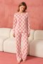 Women's Patterned Crew Neck Premium Pink Pajama Set