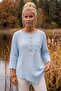 Baby Blue Pool Collar 3/4 Sleeve Half Placket Pocket Casual Muslin Asymmetrical Woven Blouse 70 65 - 7