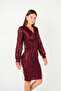 Fringed Sequin Fabric Pencil Dress - BURGUNDY - 3
