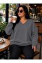 3 Yarn Combed Cotton Plus Size V-Neck Sweatshirt Aow1