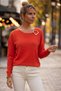 Red Pool Collar Long Sleeve Casual Knit Sweater with Collar Buckle 60 58 - 7