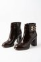 Leran yan double buckle women's heeled boots - coffee crinkled patent leather - 4