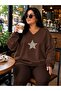 3 Yarn Combed Cotton Plus Size Star Printed V-Neck Sweatshirt Aow2