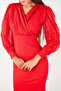 Crepe Fabric Double Breasted Collar Fishnet Dress - RED - 4