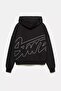 Black Oversize Hooded Sweatshirt Cotton Printed Unisex