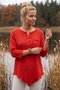 Narçiçeği Havuz Yaka 3/4 Sleeve Half Placket Pocketed Casual Muslin Asymmetrical Woven Blouse 70 65