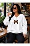 3 Yarn Combed Cotton Plus Size Ribbon Printed V-Neck Sweatshirt Aow3