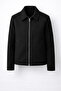 Men's Black Zippered Classic Collar Regular Fit Stylish Casual Cashmere Jacket - 5