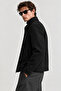 Men's Black Zippered Classic Collar Regular Fit Stylish Casual Cashmere Jacket - 4