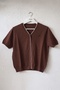Brown V-Neck Short Sleeve Front Ornamental Buttoned Non-Stitched Casual Knitwear Sweater 58 60 - 2