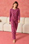 Women's Patterned Crew Neck Premium Lilac Pajama Set - 3