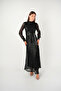 Fringed Sequin Fabric Long Evening Dress - Black