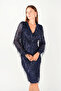 Fringed Sequin Fabric Pencil Dress - Navy Blue - 3