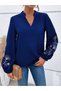 Women's long sleeve v-neck floral print viscose two-ply blouse