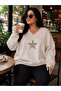 3 Yarn Combed Cotton Plus Size Star Printed V-Neck Sweatshirt Aow2