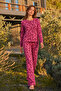 Women's Patterned Cotton Lilac Bottom-Top Pajama Set - 3