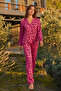 Women's Patterned Cotton Buttoned Lilac Pajama Set - 3