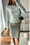 Gray Slim Fit Contrast Long Sleeve Blouse - 5219 - 2