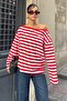 Women's Red Striped Off-Shoulder Oversize Blouse - 4
