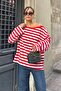 Women's Red Striped Off-Shoulder Oversize Blouse - 2