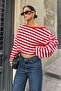 Women's Red Striped Off-Shoulder Oversize Blouse - 5