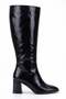 Women's Black Winter Patent Leather Zippered Pointed Toe 7 cm Thick Heeled Long Below-Knee Boots Bolde - 4