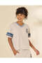 Women Ivory And Blue Varsity V Neck T Shirt
