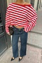 Women's Red Striped Off-Shoulder Oversize Blouse - 7