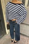 Women's Black Striped Off-Shoulder Oversize Blouse - 7