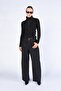 Women's Black High-Necked Knitwear with Gold Snap Detail