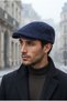Men's Navy Blue Wool Winter London Flat Cap Knitted Fabric Hat - 2