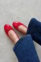 Lily Women's Bow Detail Patent Leather Ballerinas Red