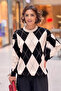 Black and White Diamond Patterned Sweater