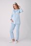 Maternity Pajama and Robe Set – 3-Piece Cotton Maternity Set, Striped Robe and Double-Breasted Collar - 6