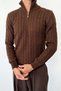 Men's Stand Collar Half Zipper Hair Knit Pattern Knitwear Sweater Brown - 26502 - 2