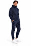 Men's 3 Thread Cotton Tracksuit Set with Stand Collar and Hooded Zipper Jacket Navy Blue-204 - 4