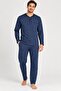 100% Cotton Patterned Button Collar Pocketed Long Sleeve Men's Pajama Set - 2