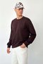 Men's Crew Neck Z Embroidered Sweatshirt Claret Red - 27K 5012
